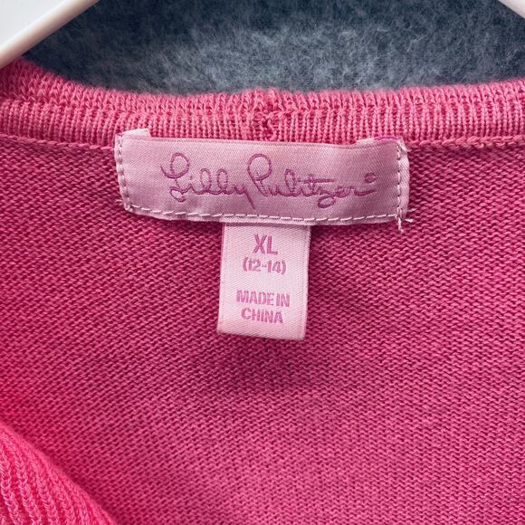 Lilly Pulitzer Girls Cardigan Sweater Size Xl 12-14 Pink Ruffle Open Solid - Picture 2 of 4